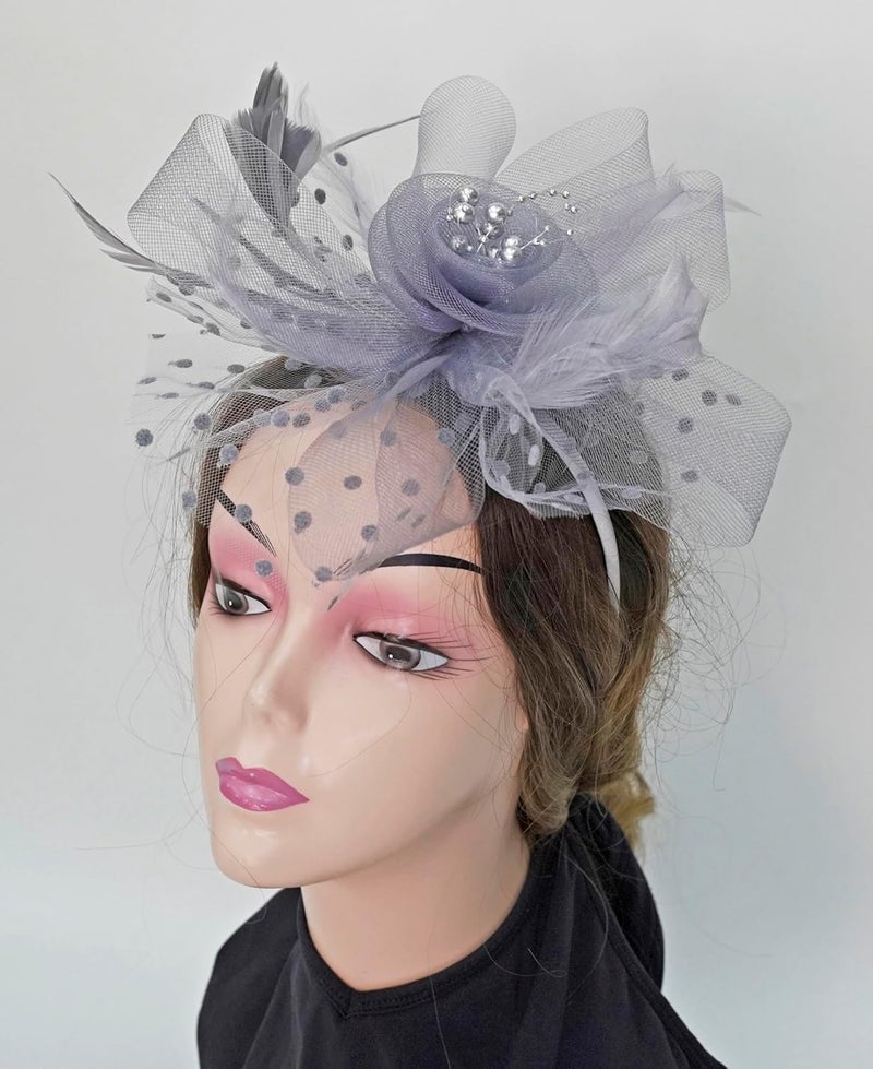 HIWIND Store Fascinators Hat Women Tea Party Headband Flower Cocktail Mesh Feathers Hair Clip Kentucky Derby Hat Wedding - Image 2